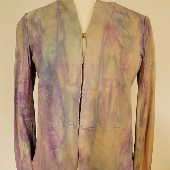Vince leather Shirt jacket bomber moto small pink purple gray beige cream dyed